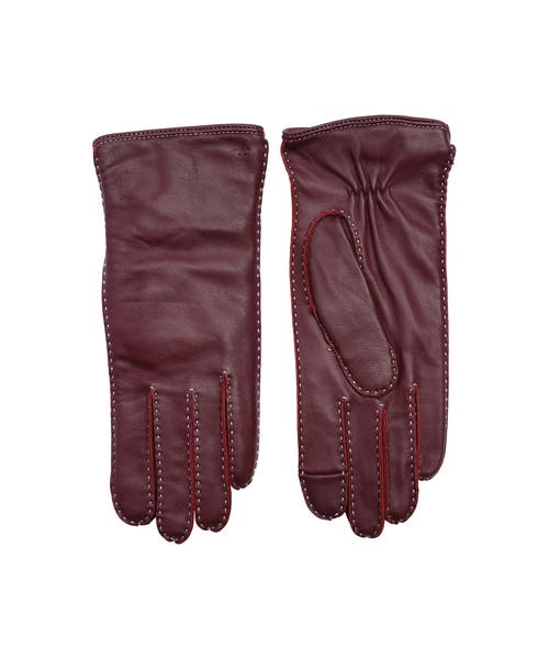 Echo Stitch Detail Leather Tech Gloves In Brown