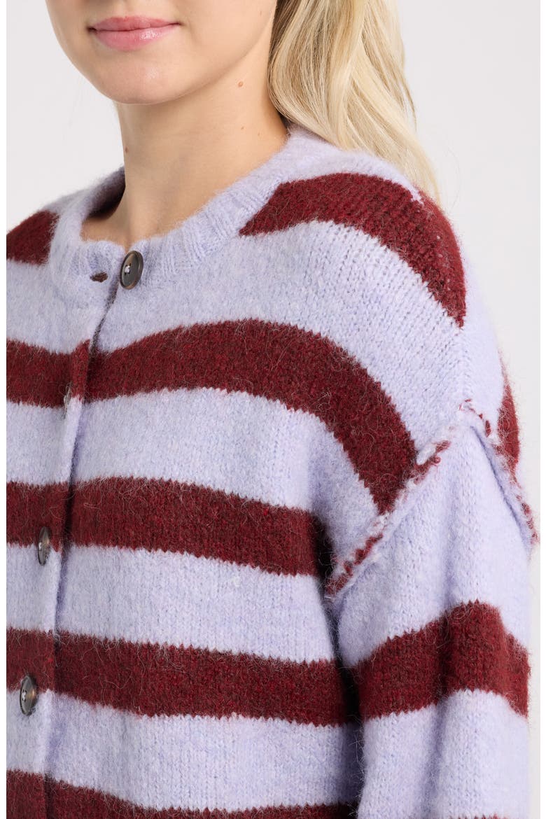 Stripe Crewneck Cardigan, Alternate, color, LILAC STRIPE