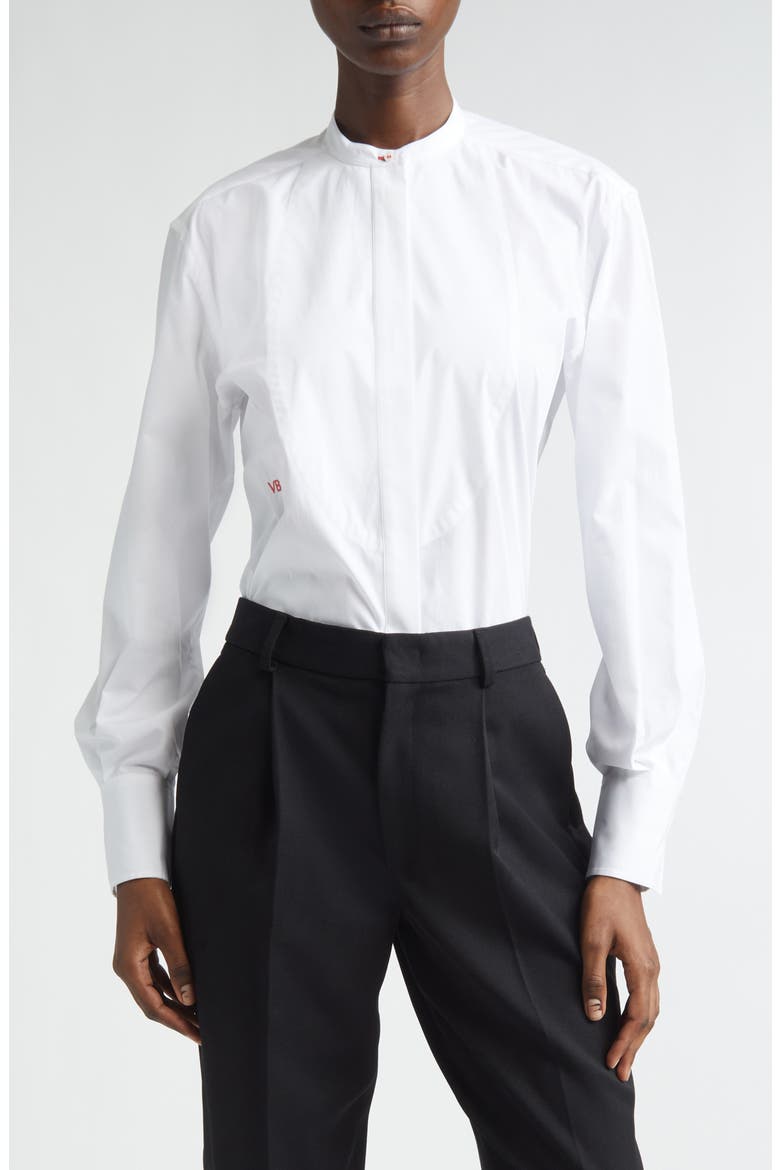 Bib Detail Cotton Poplin Button-Up Shirt, Main, color, WHITE