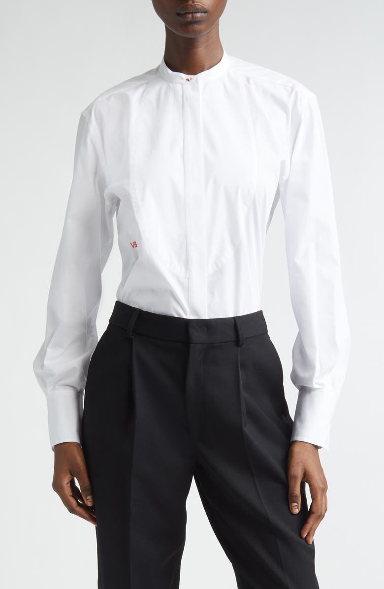 Victoria Beckham Bib Detail Cotton Poplin Button-Up Shirt, Main, color, White