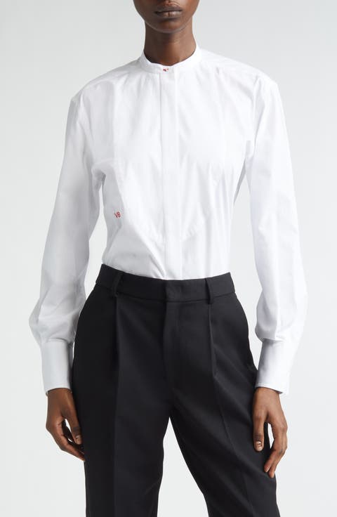 Bib Detail Cotton Poplin Button-Up Shirt