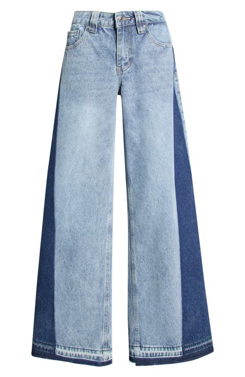 Maya Two-Tone Mid Rise Ultra Wide Leg Jeans