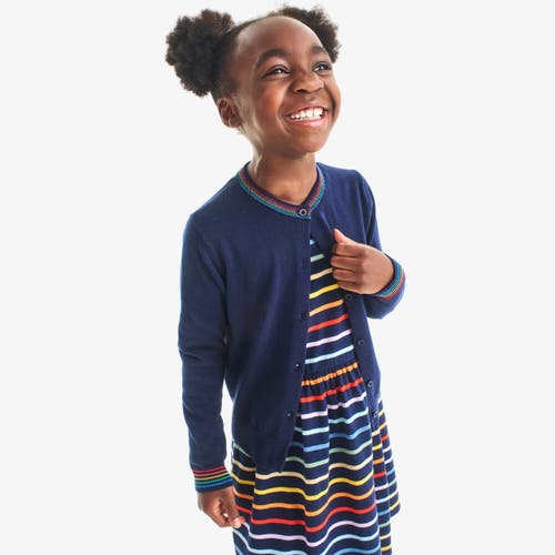Primary Kids Long Sleeve Perfect Pocket Dress In Rainbow Stripe In Multi