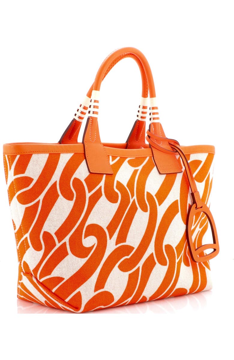 Pre-Owned Hermes Sac Steeple Tote Printed Toile with Leather 25, Alternate, color, Orange Minium
