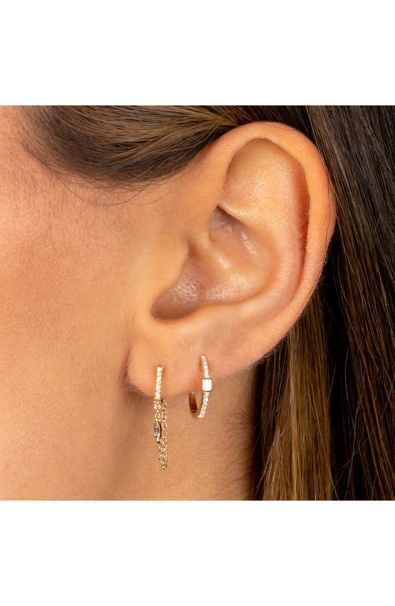 BY ADINA EDEN Diamond Baguette Double Chain Huggie Earring 14K, Alternate, color, 14K Gold