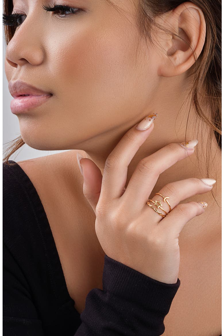 14K Yellow Gold Plate Sterling Silver Celestial Stacking Rings - Set of 3, Alternate, color, GOLD