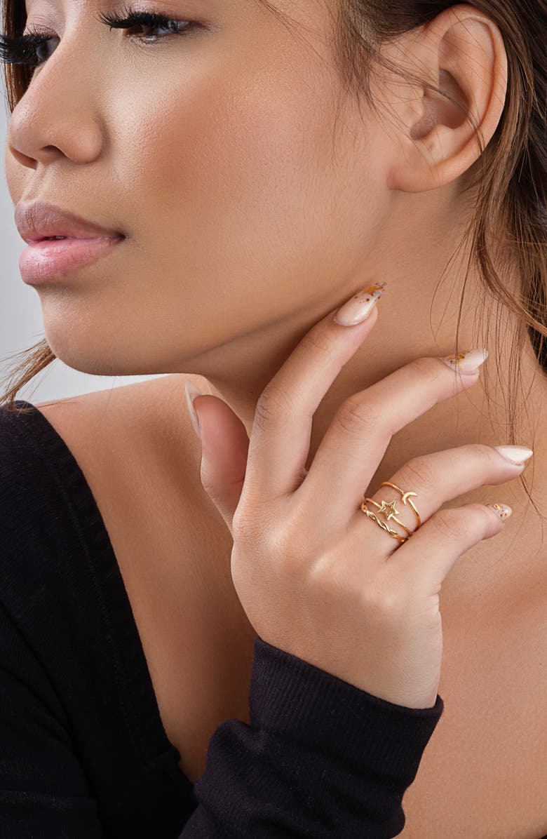 Sterling Forever 14K Yellow Gold Plate Sterling Silver Celestial Stacking Rings - Set of 3, Alternate, color,