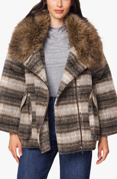 Faux Fur Trim Stripe Jacket