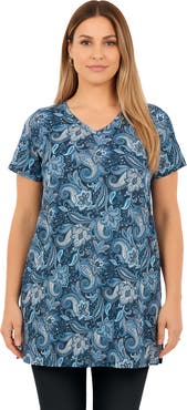 Roaman's Plus Size Ultimate Cotton V Neck Short Sleeve Tunic
