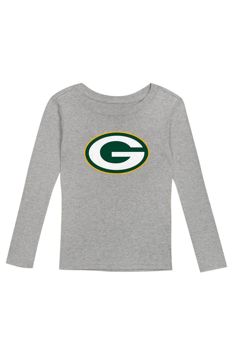 Outerstuff Preschool Heather Gray Green Bay Packers Long Sleeve T-Shirt and Pants Sleep Set, Alternate, color, 