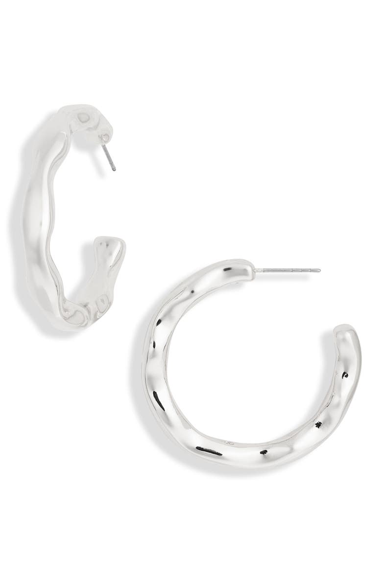 Organic Hoop Earrings, Main, color, SILVER