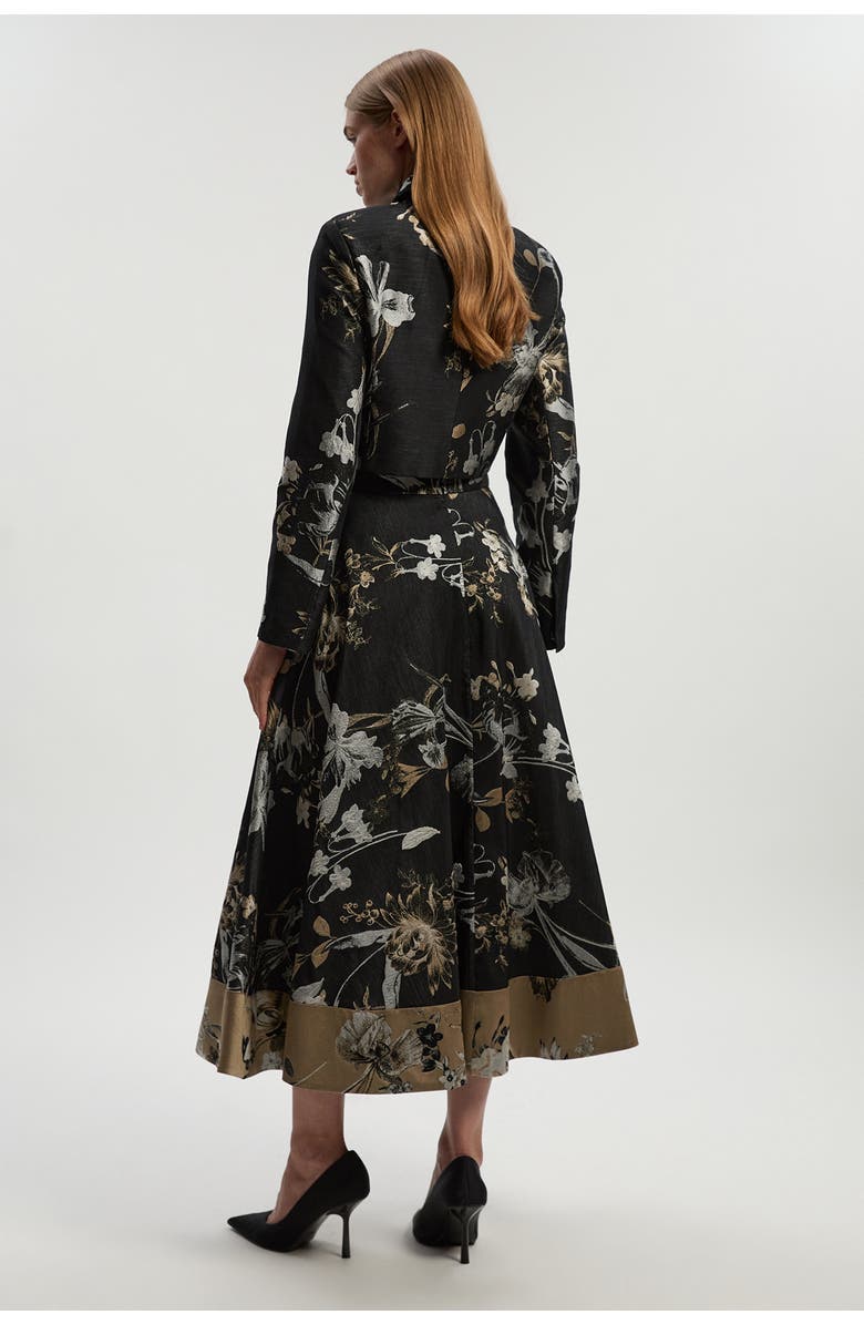 Karen Millen Floral Jacquard Tailored Full Midi Skirt, Alternate, color, Black