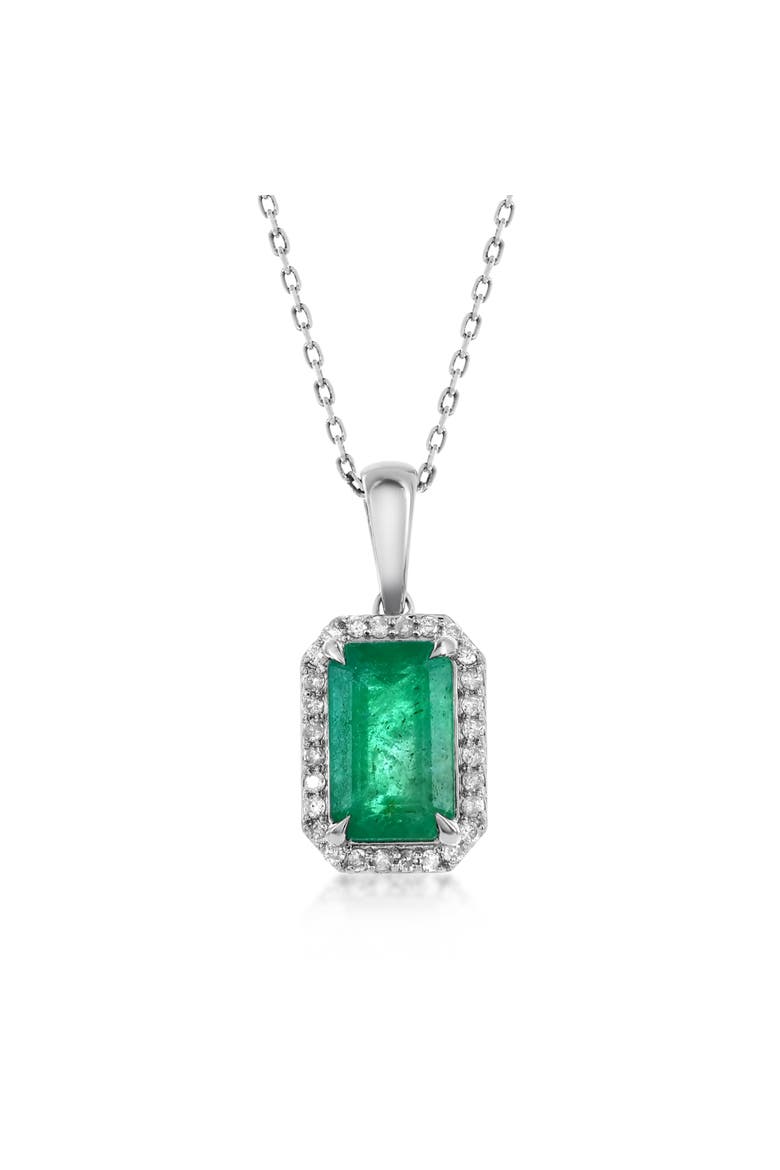 14K Gold 2.46cttw Emerald-Cut Emerald & 0.16cttw Diamonds Pendant Necklace, Main, color, Green