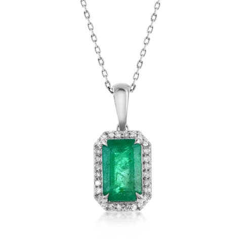 14K Gold 2.46cttw Emerald-Cut Emerald & 0.16cttw Diamonds Pendant Necklace