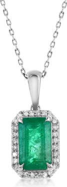 SOUZANA by Suzy Levian 14K Gold 2.46cttw Emerald-Cut Emerald & 0.16cttw Diamonds Pendant Necklace