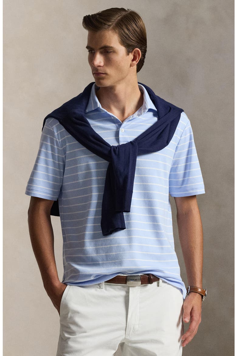 Striped Cotton Polo, Alternate, color, PEBBLE BLUE/ WHITE