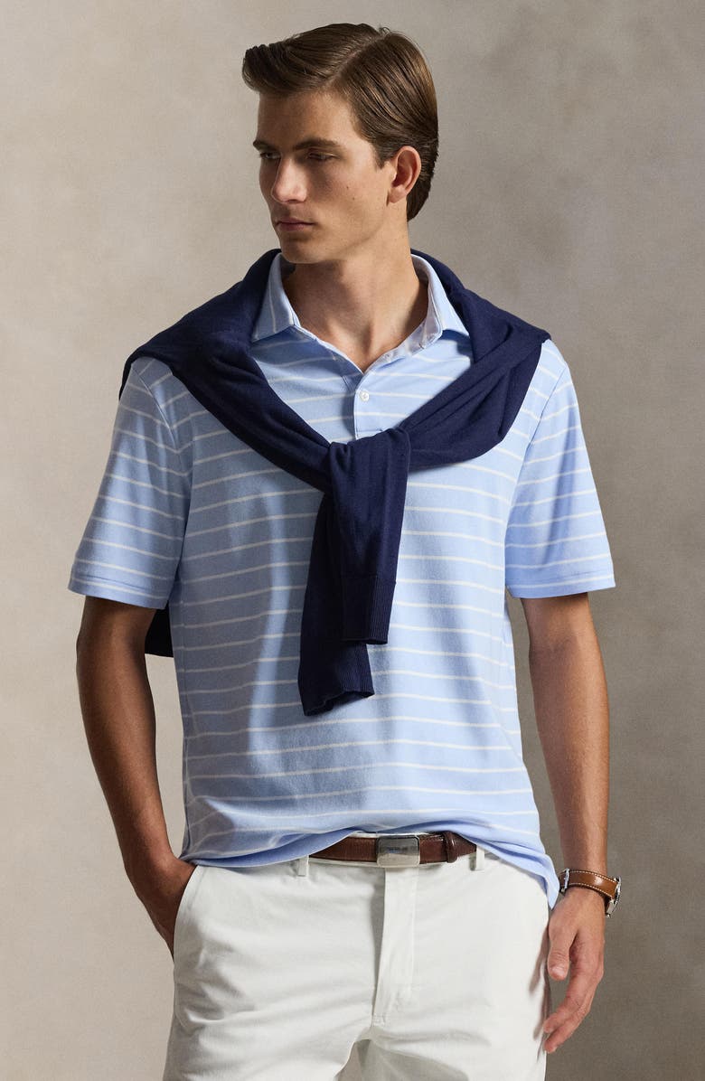 Polo Ralph Lauren Striped Cotton Polo, Alternate, color, Pebble Blue/ White