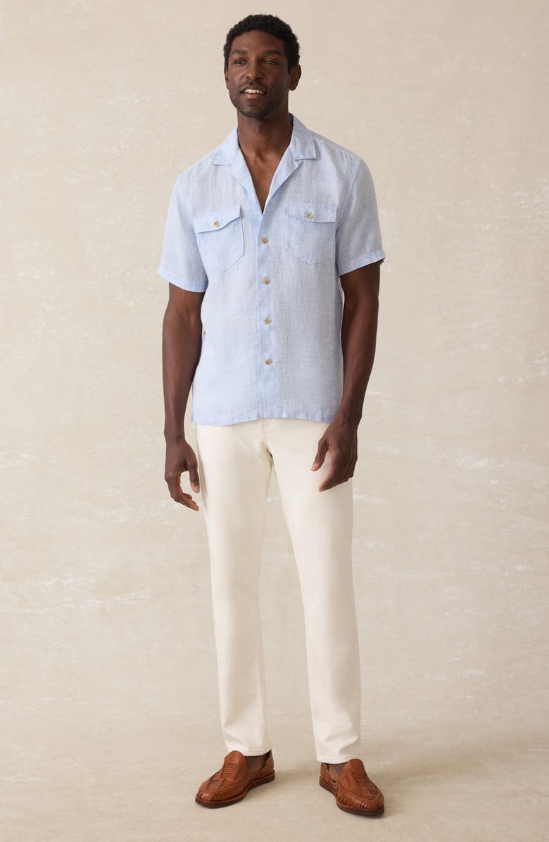 Faherty Reserve Basque Linen Camp Shirt, Alternate, color, Light Blue Melange