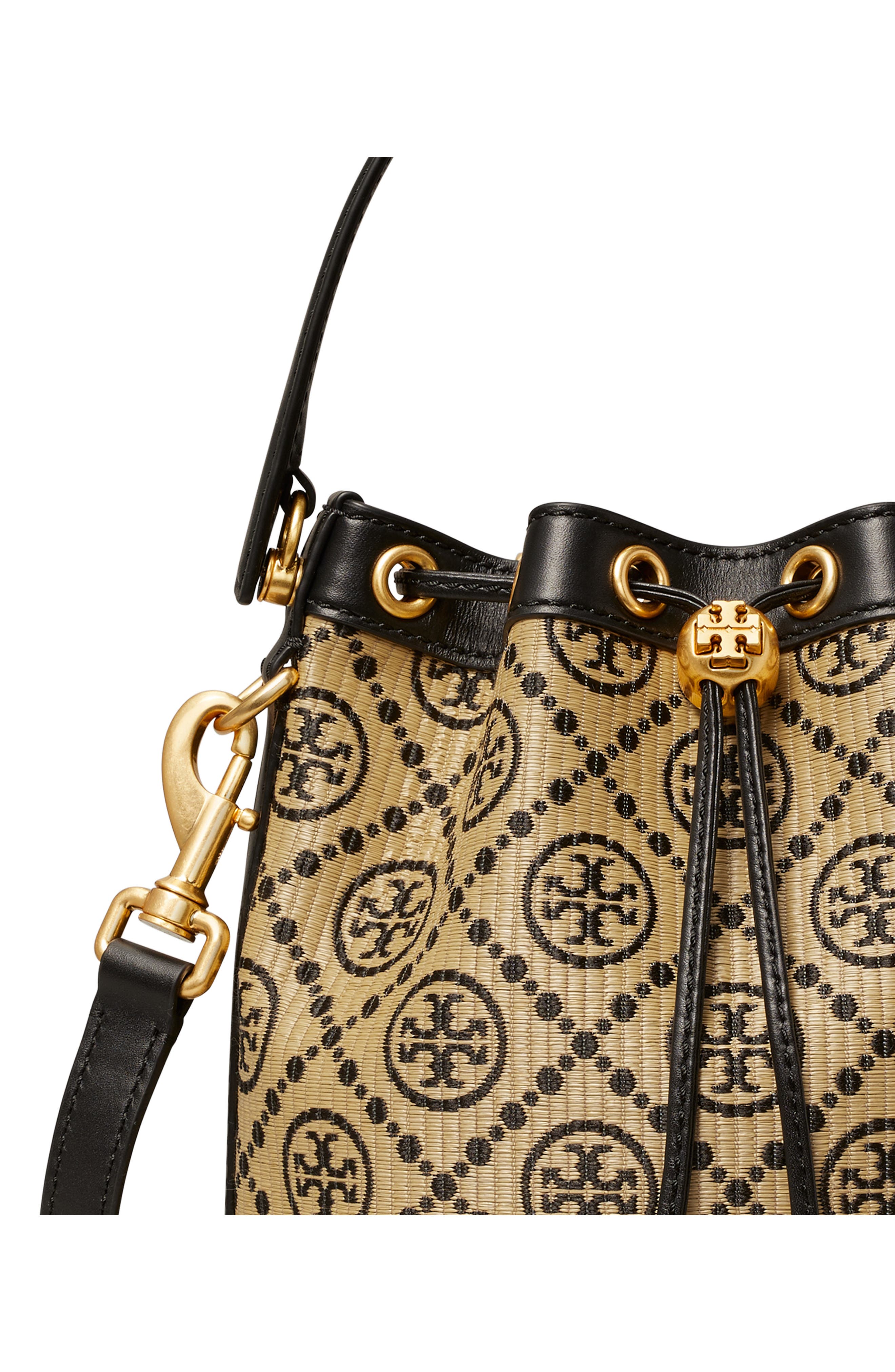 Tory Burch T Monogram Raffia Bucket Bag, Alternate, color, 