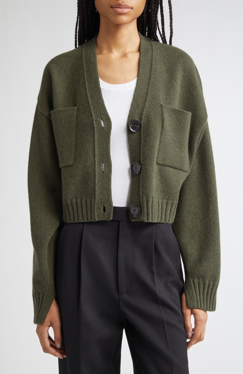Proenza Schouler Sofia Oversize Cashmere & Wool Crop Cardigan, Main, color, Fatigue