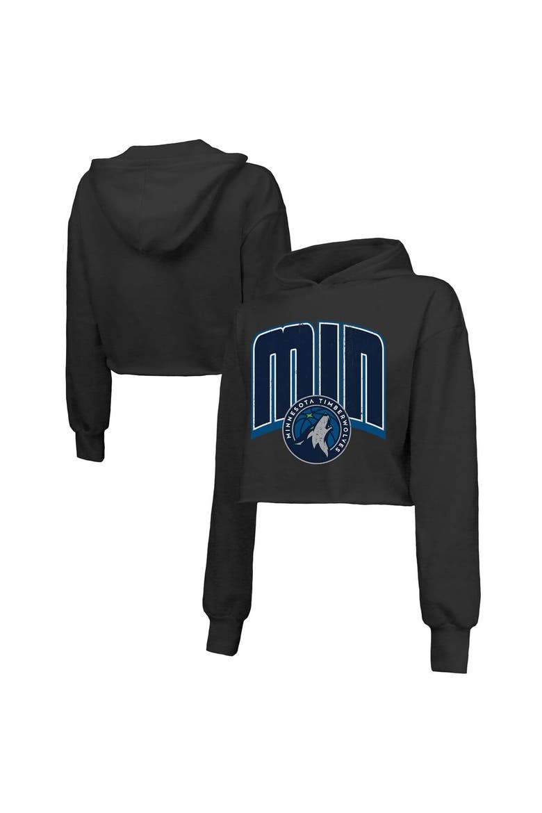 Women's Majestic Threads  Black Minnesota Timberwolves Tri-Blend Cropped Pullover Hoodie, Main, color, Black