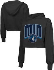 Majestic Threads Women's Majestic Threads  Black Minnesota Timberwolves Tri-Blend Cropped Pullover Hoodie