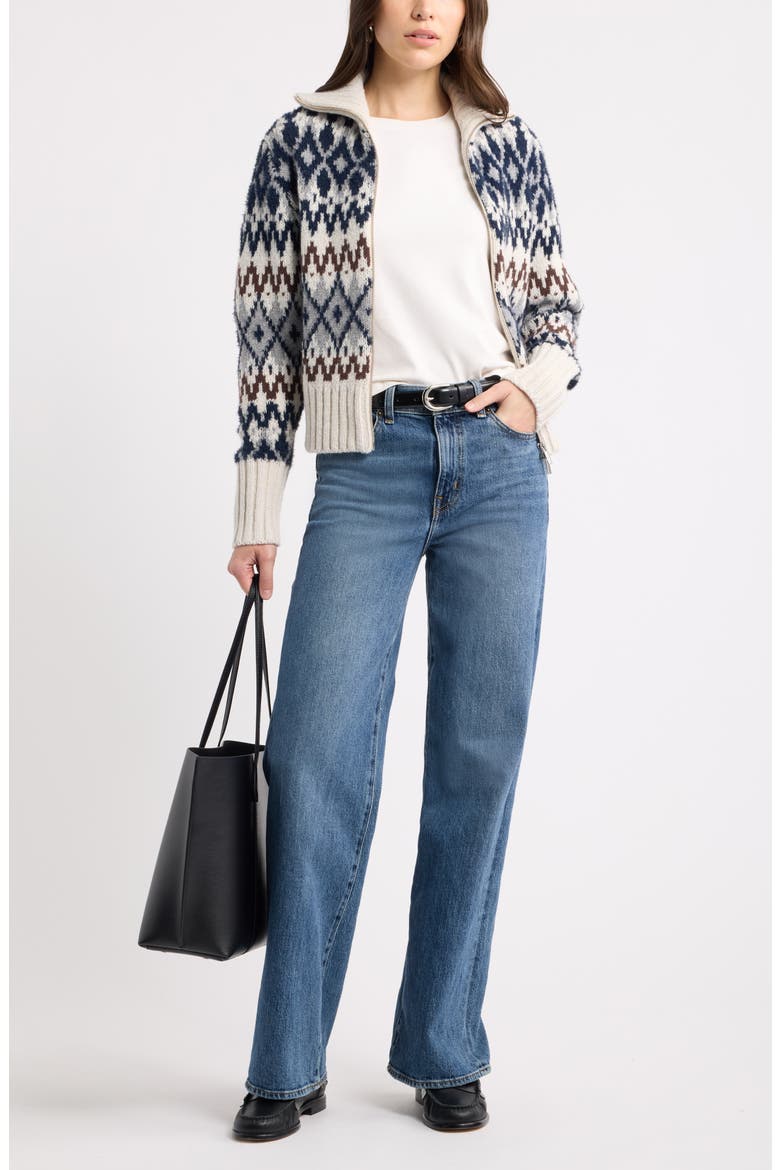Fair Isle Wool Blend Zip Cardigan, Alternate, color, OAT LIGHT- NAVY FAIRISLE