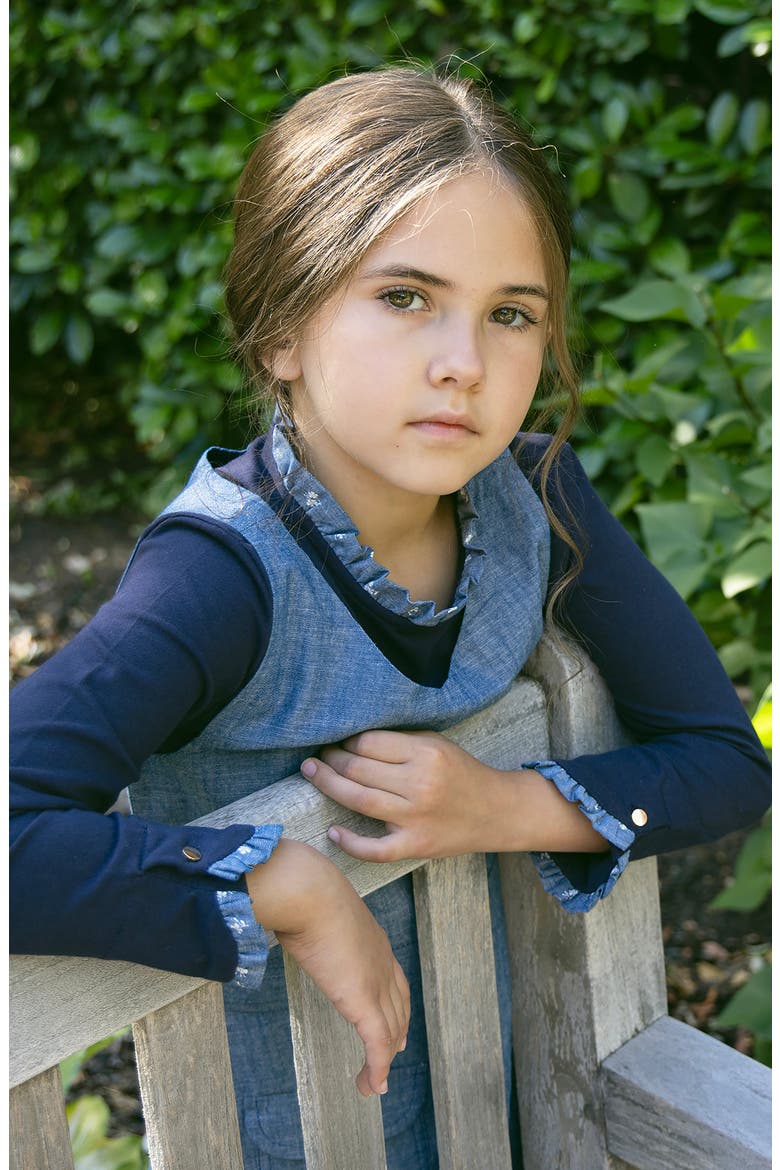 Kids' Organic V-Neck Chambray Jumper, Alternate, color, Chambray