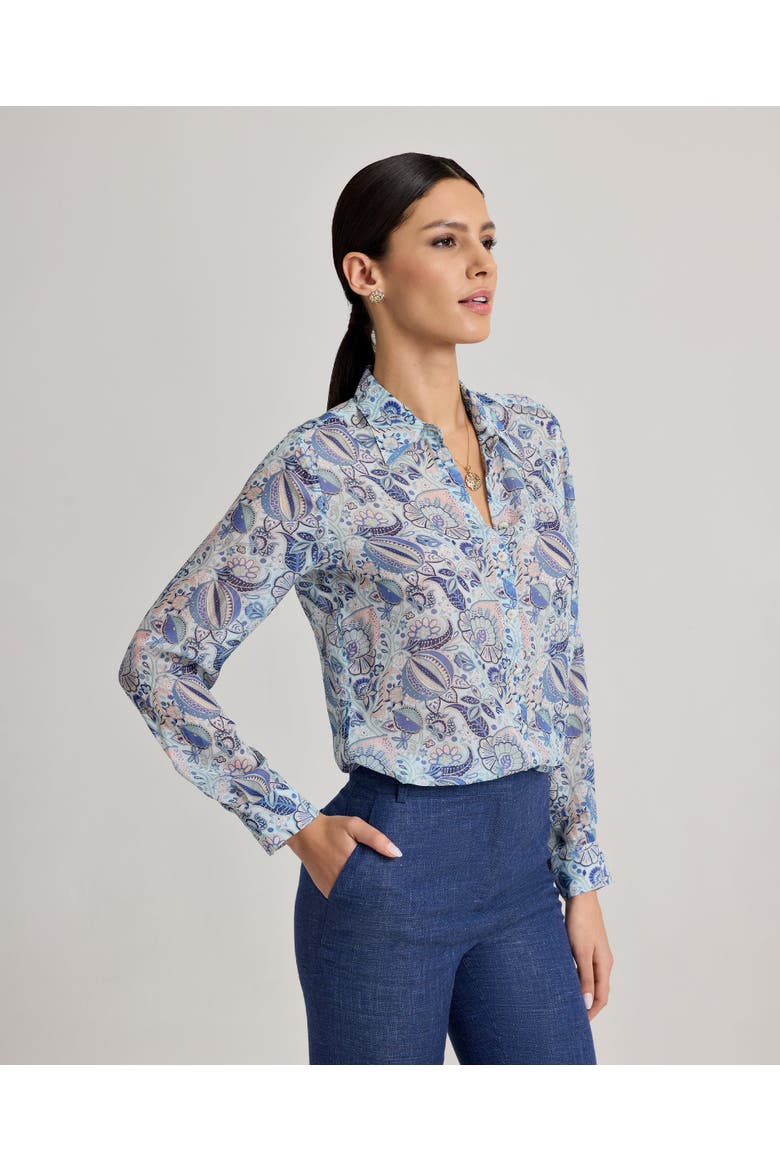 Sophia Liberty Silk Classic Shirt, Alternate, color, Soft Blue Multi