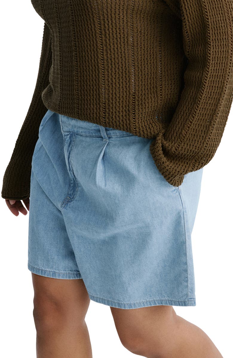 MANGO Amelie Pleated Bermuda Shorts, Alternate, color, Light Blue