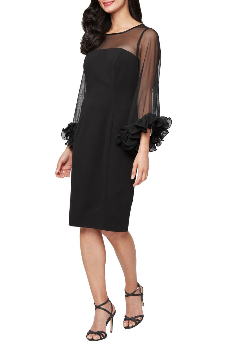 Long Sleeve Crepe Cocktail Dress, Main, color, BLACK