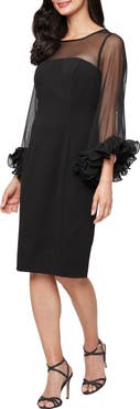 Alex Evenings Long Sleeve Crepe Cocktail Dress