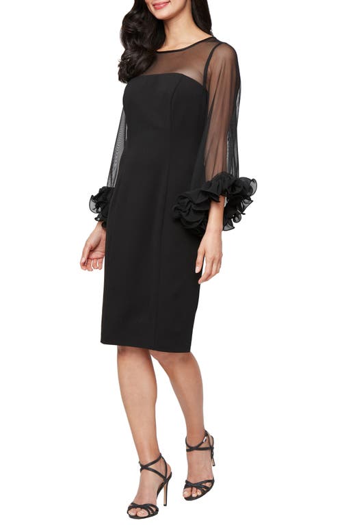 Alex Evenings Long Sleeve Crepe Cocktail Dress In Black