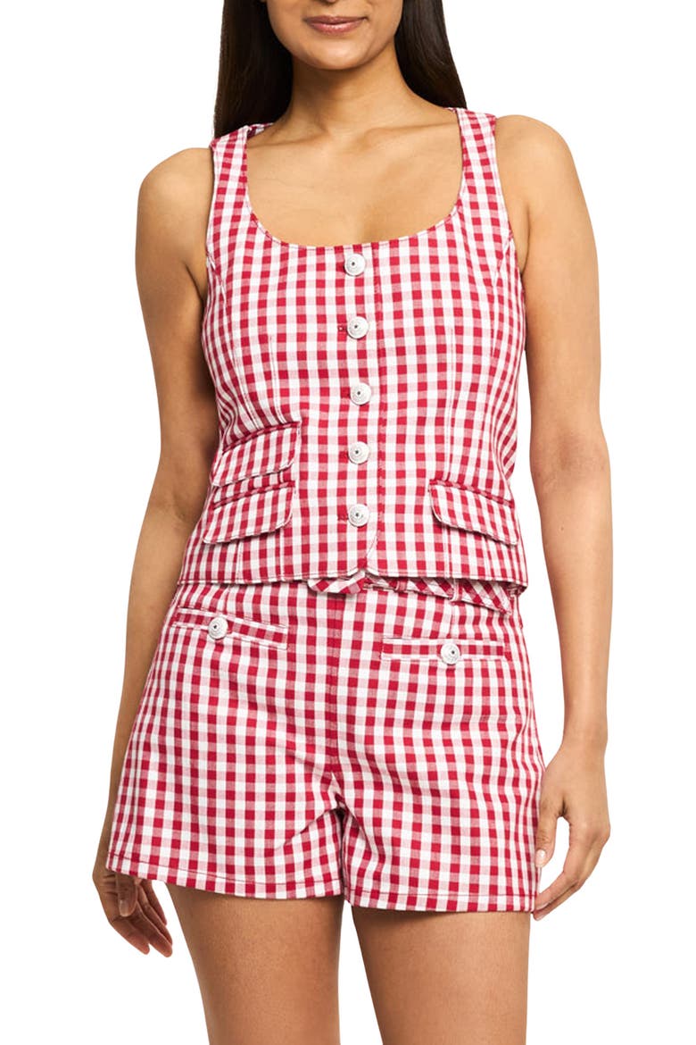 Lovina Mini Gingham Stretch Cotton Top, Main, color, CHILI PEPPER/ WHITE