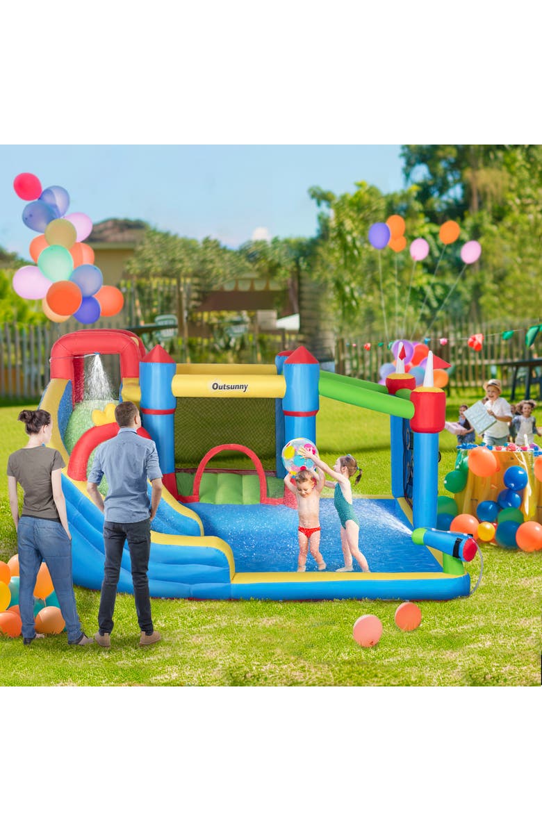 Outsunny 6-in-1 Inflatable Water Slide Bounce House, Alternate, color, Multi Color