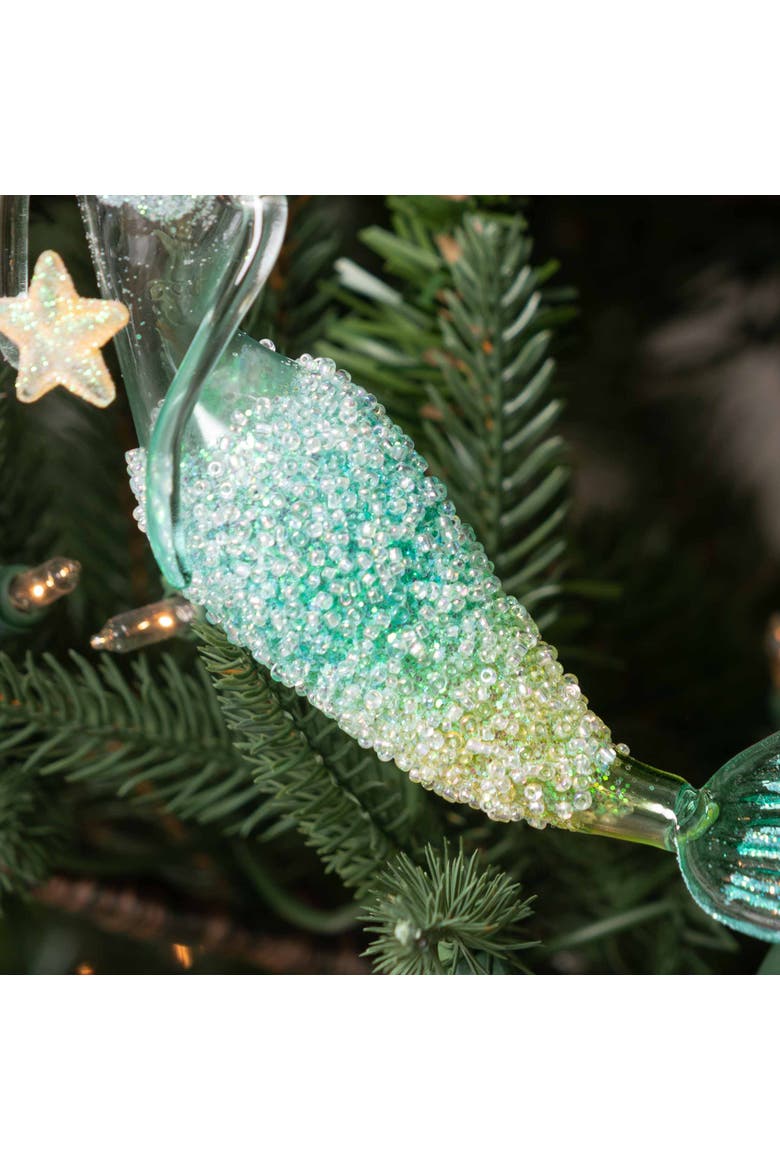 Seafoam Green & Gold Glitter Mermaid Christmas Ornament, Alternate, color, Green