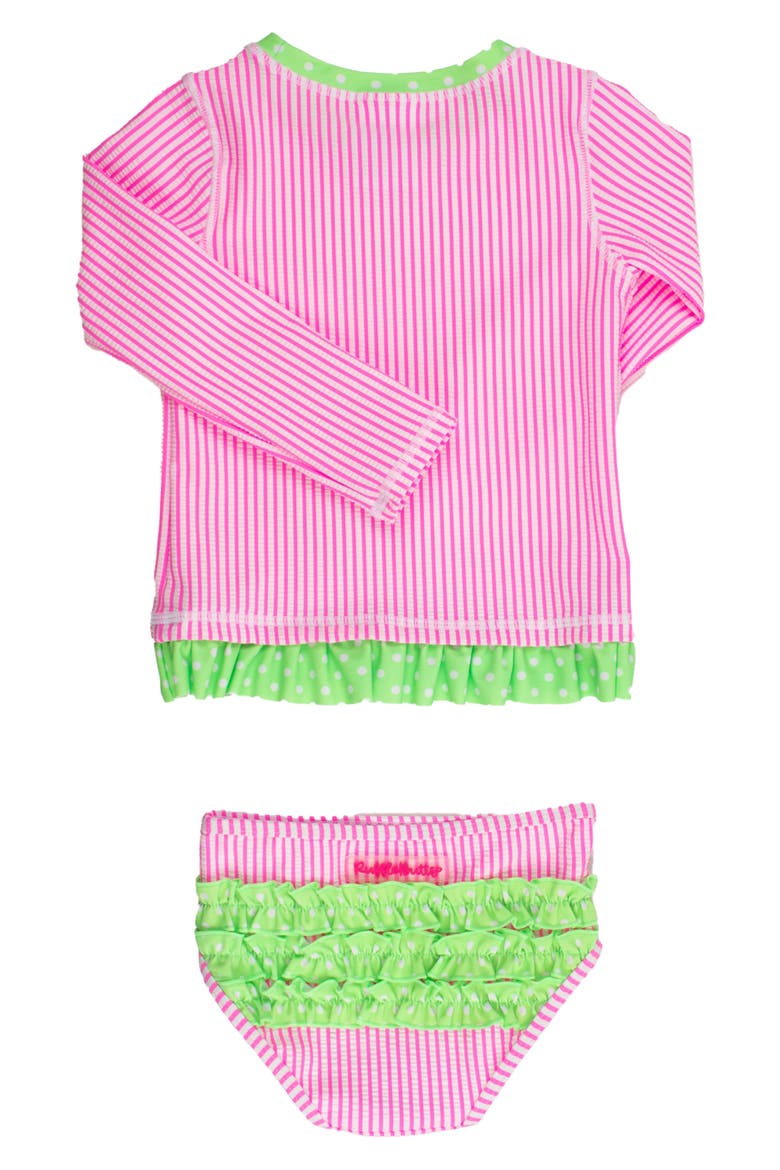 Kids' Long Sleeve Ruffle Hem Two-Piece Rashguard Swimsuit, Alternate, color, PINK