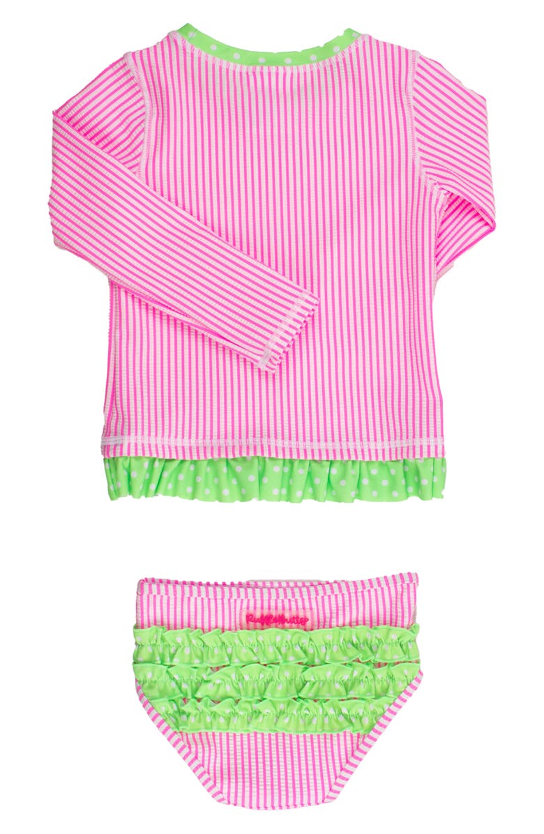 RuffleButts Kids' Long Sleeve Ruffle Hem Two-Piece Rashguard Swimsuit, Alternate, color, Pink
