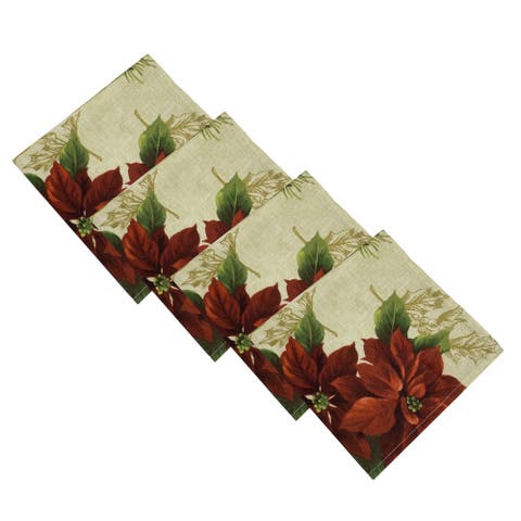 Festive Poinsettia Holiday Cloth Napkins Set Of 4