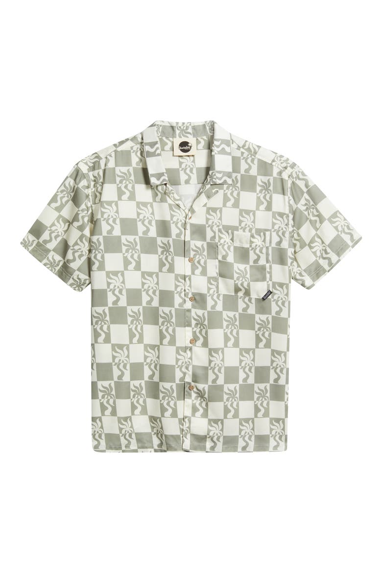 Print Short Sleeve Button-Up Camp Shirt, Alternate, color, OLIVE/ CREAM