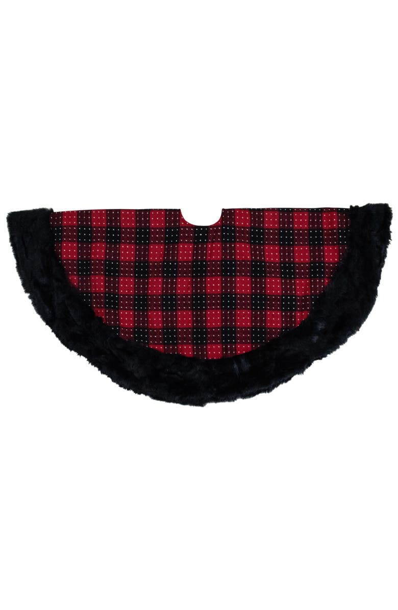 Northlight Buffalo Plaid with Polka Dots and Faux Fur Border Christmas Tree Skirt - Black and Red - 48", Alternate, color, Black