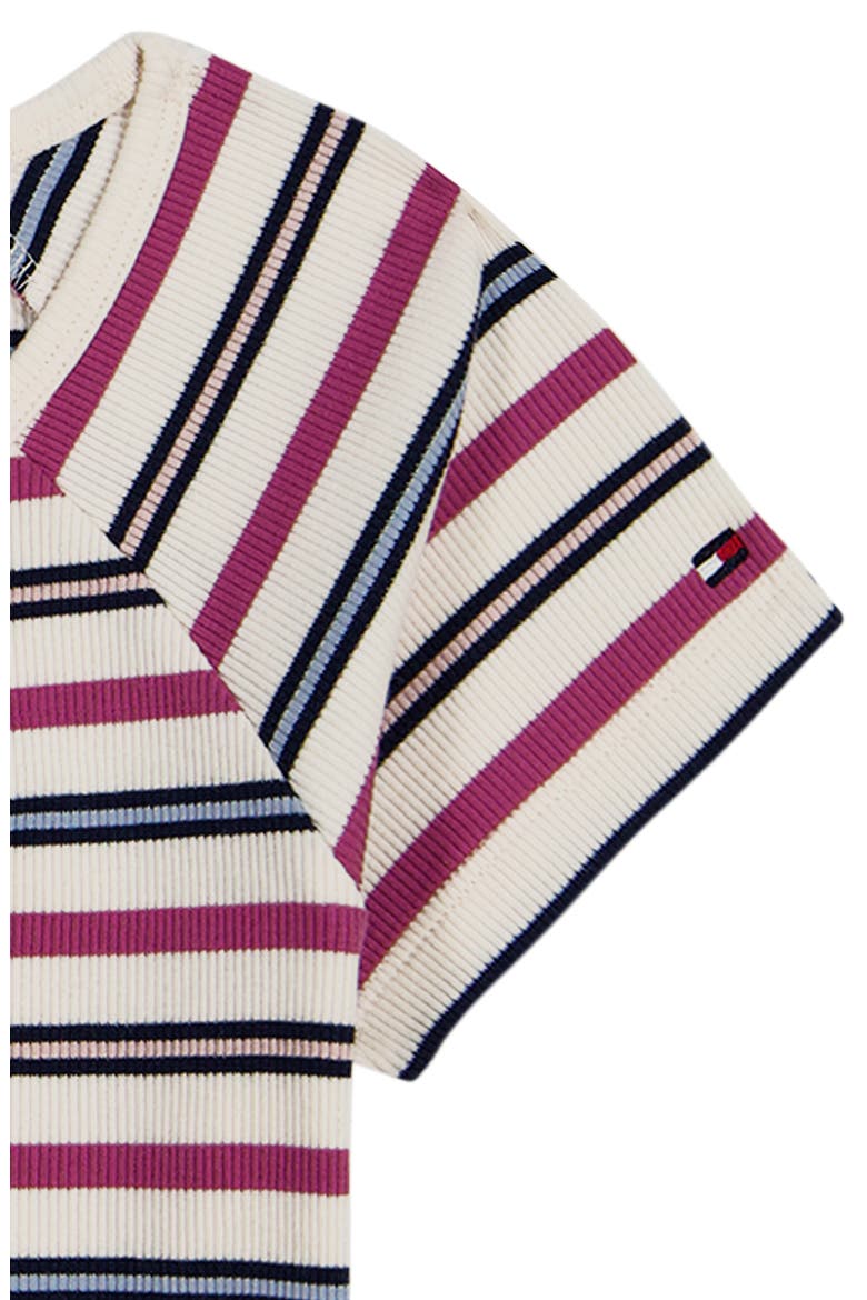 Kids' Striped Rib Ruched Raglan T-Shirt, Alternate, color, NATURAL