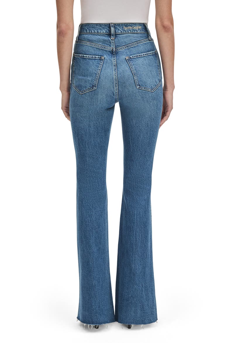 The Valentina High Waist Raw Hem Flare Leg Jeans, Alternate, color, BEACON