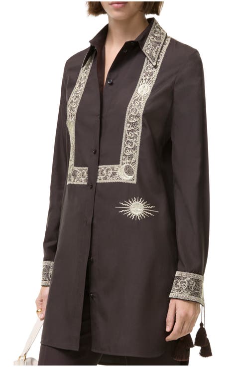 Embroidered Silk Shirt Dress