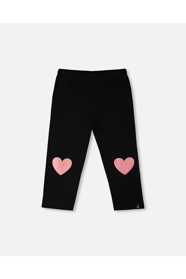 Organic Cotton Jersey Capri with Knee Foil Heart Print, Main, color, Black