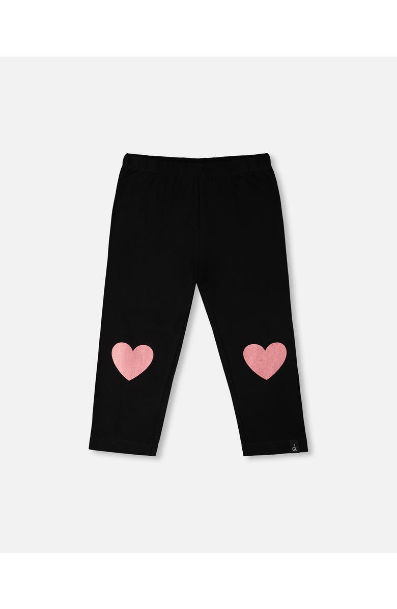 Deux par Deux Organic Cotton Jersey Capri with Knee Foil Heart Print, Main, color, Black