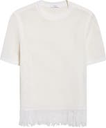 FERRAGAMO Open Knit Fringe Short Sleeve Virgin Wool Sweater