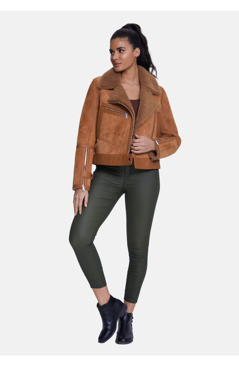 Furniq UK Eloise Suede Shearling Jacket, Alternate, color, Brick Red