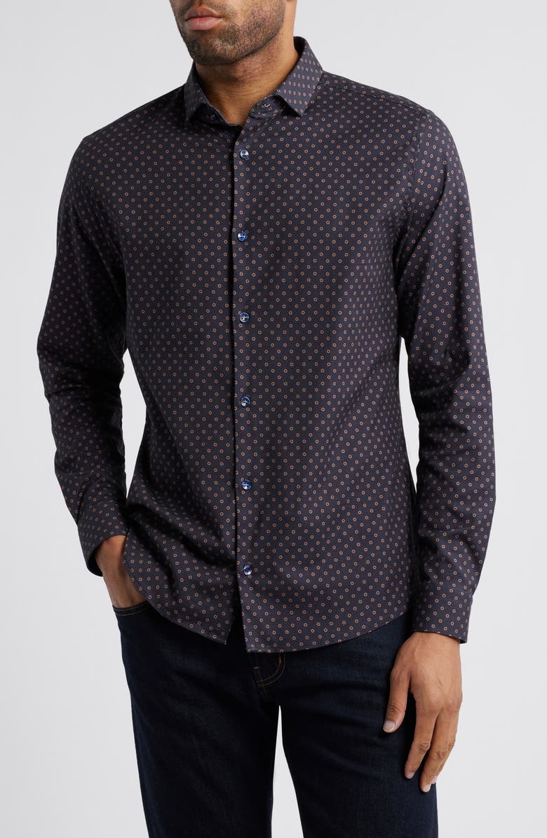 Stone Rose Modern Dot Print Button-Up Shirt, Main, color, 
