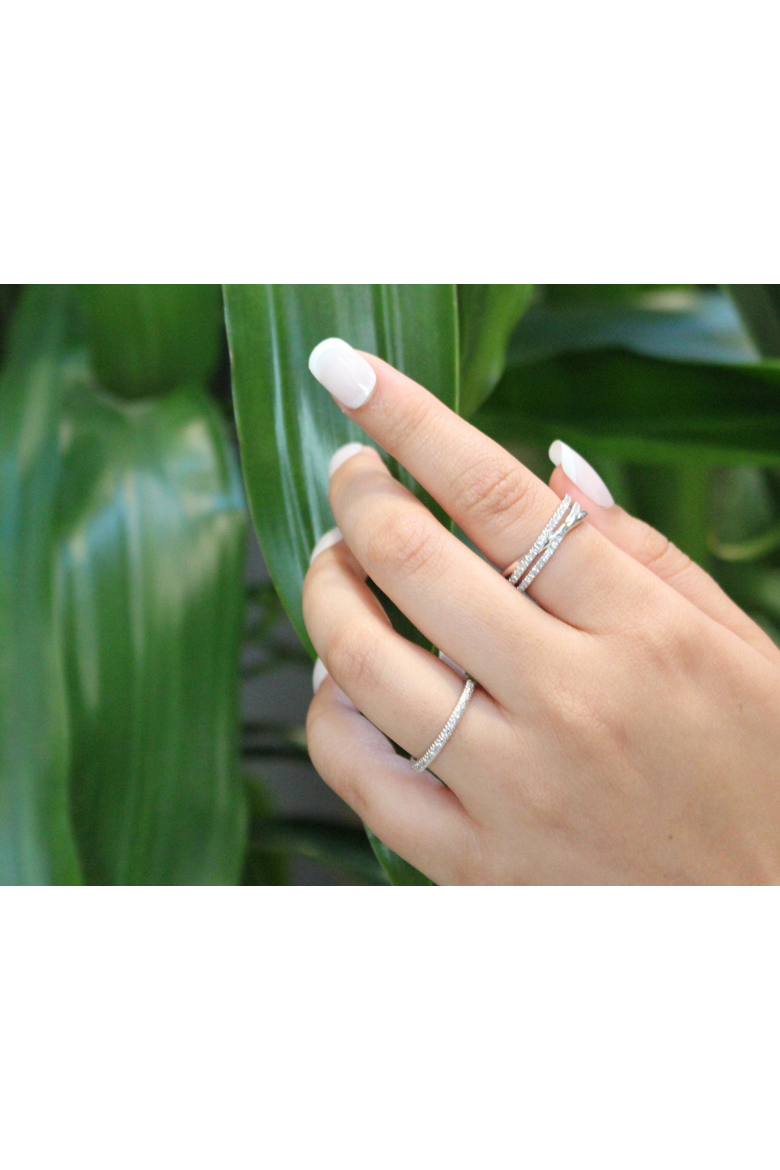 Nexus 14K Gold Round Diamond Studded Crossover Band Ring - 0.24cts, Alternate, color, 14K White Gold